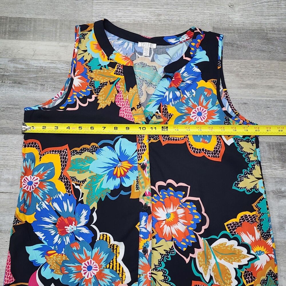 SPENSE Women's Sleeveless Shirt Duster Black Paisley Floral Midi Boho Sizes M - Picture 3 of 5